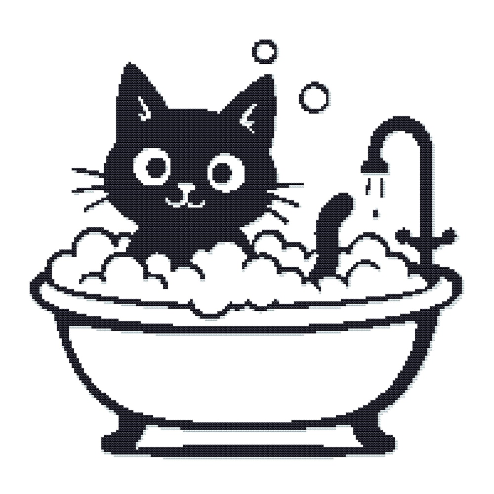 Black Cat Bathing In A Bubble Bath Cross Stitch Pattern PDF Instant Download 0