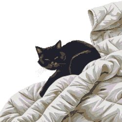 black cat covers himself with a white blanket - cross stitch pattern pdf - instant download
