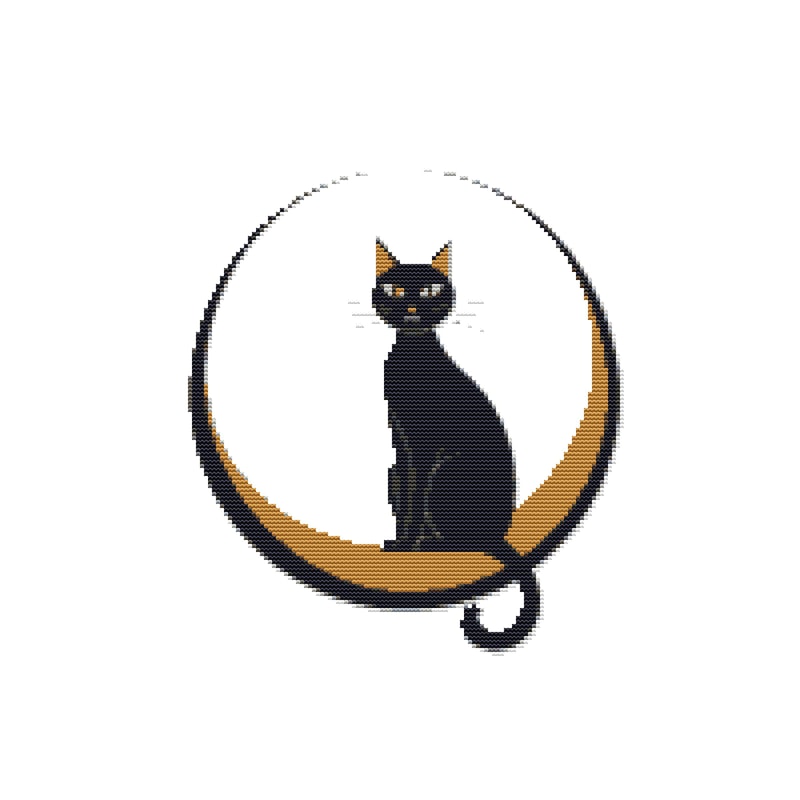 Black Cat In A Circle Cross Stitch Pattern PDF Instant Download 0