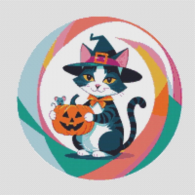 Black Cat In A Hat Cat For Halloween Cross Stitch Pattern PDF Instant Download 0