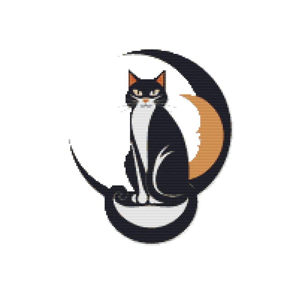 Black Cat On The Moon Cross Stitch Pattern PDF Instant Download 0