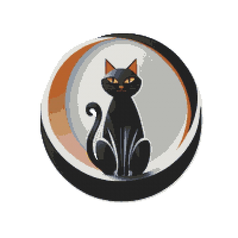 Black Cat Of Colorful Patterns Cross Stitch Pattern PDF Instant Download 0