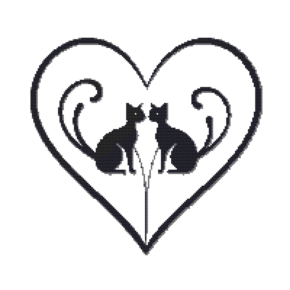 Black Cats Sit Opposite Each Other Cross Stitch Pattern PDF Instant Download 0
