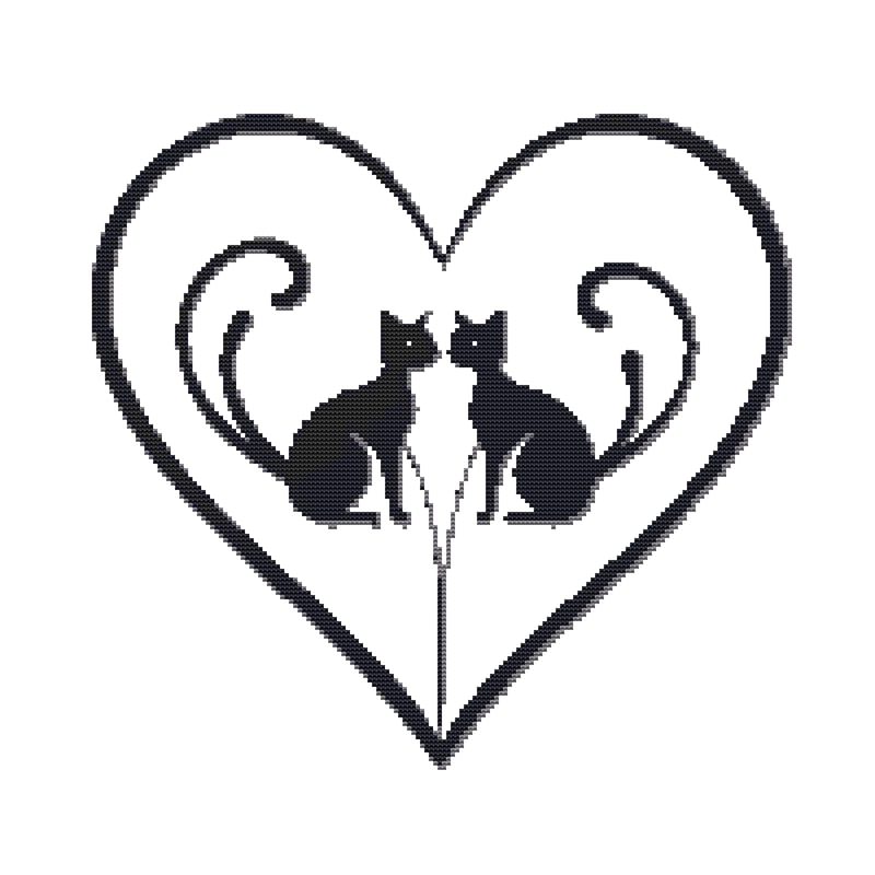 Black Cats Sit Opposite Each Other Cross Stitch Pattern PDF Instant Download 0