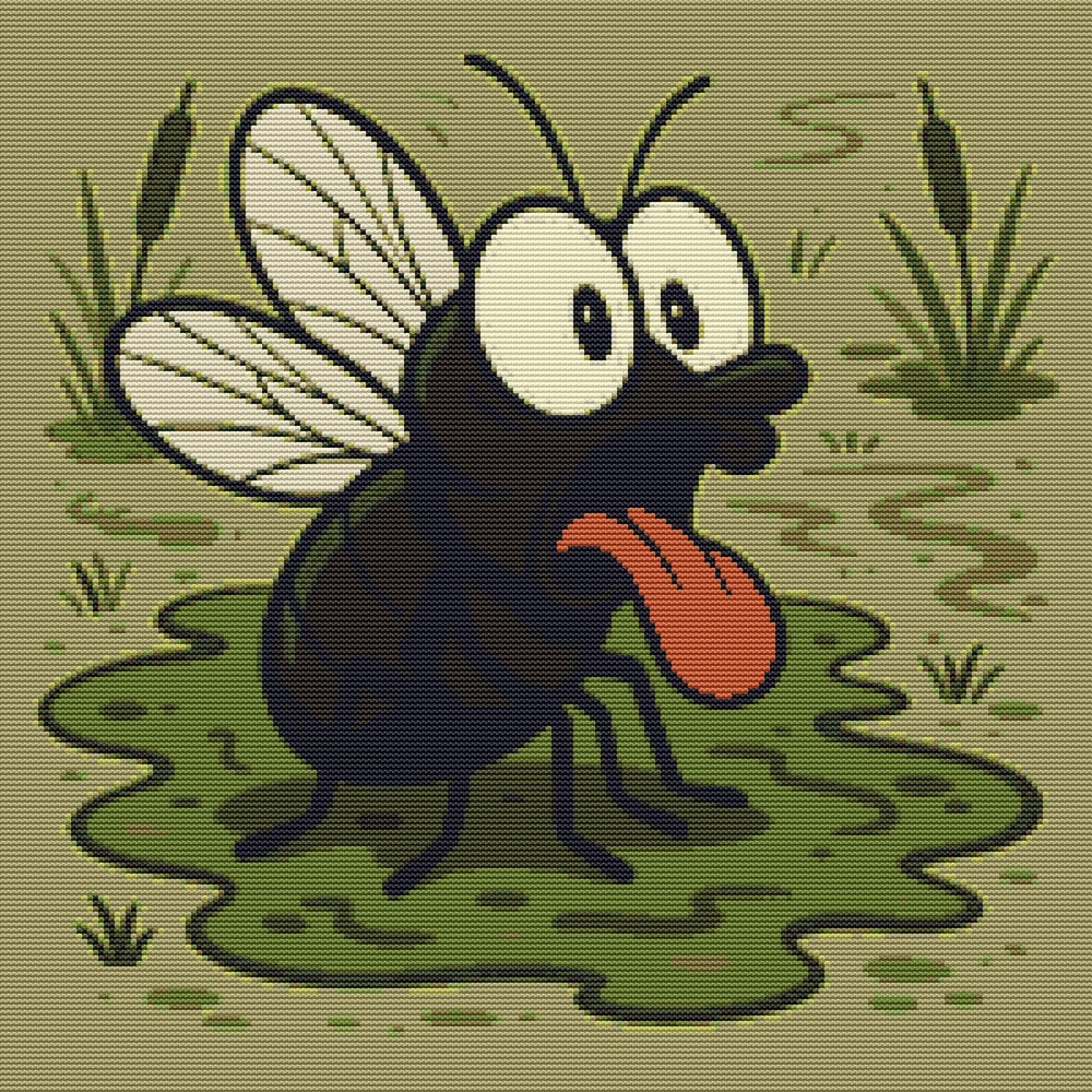 Black Fly On A Green Swamp Cross Stitch Pattern PDF Instant Download 0