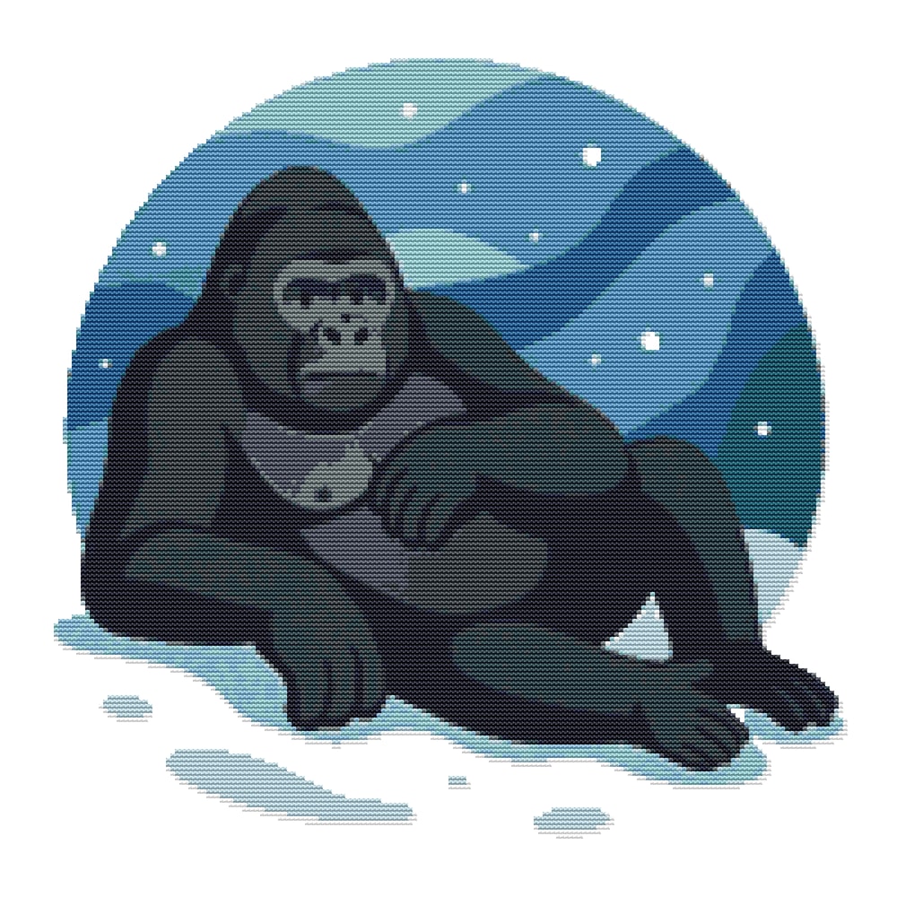 Black Gorilla Lying On The Snow Cross Stitch Pattern PDF Instant Download 0