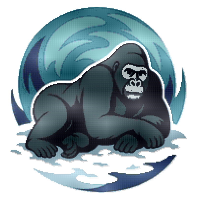 Black Gorilla Resting In The Snow Cross Stitch Pattern PDF Instant Download 0