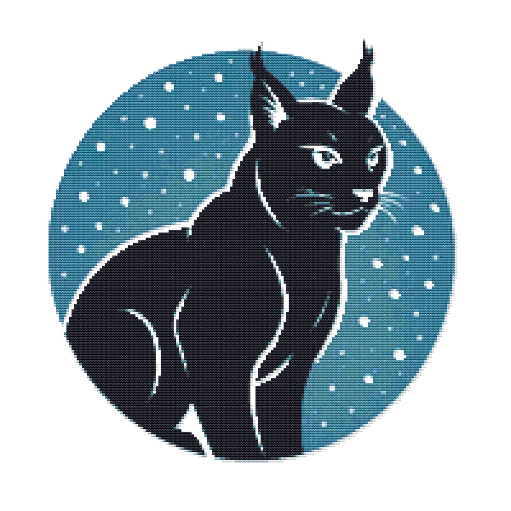 Black Lynx Against The Snow Cross Stitch Pattern PDF Instant Download 0