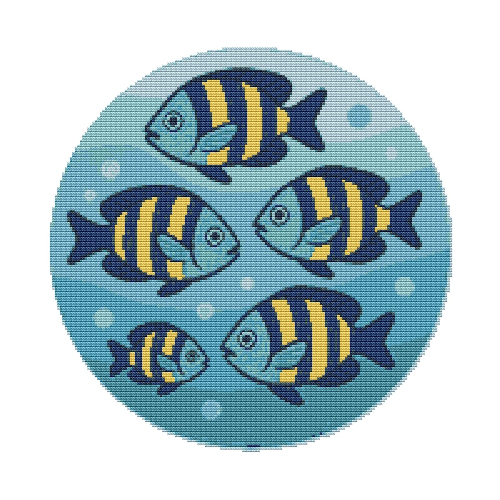 Blue Fish In The Sea With Yellow Stripes Cross Stitch Pattern PDF Instant Download 0