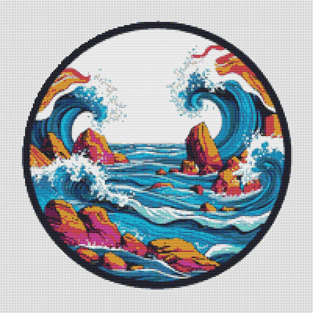 Blue Sea With Waves And Rocks  Cross Stitch Pattern PDF  Instant Download 0