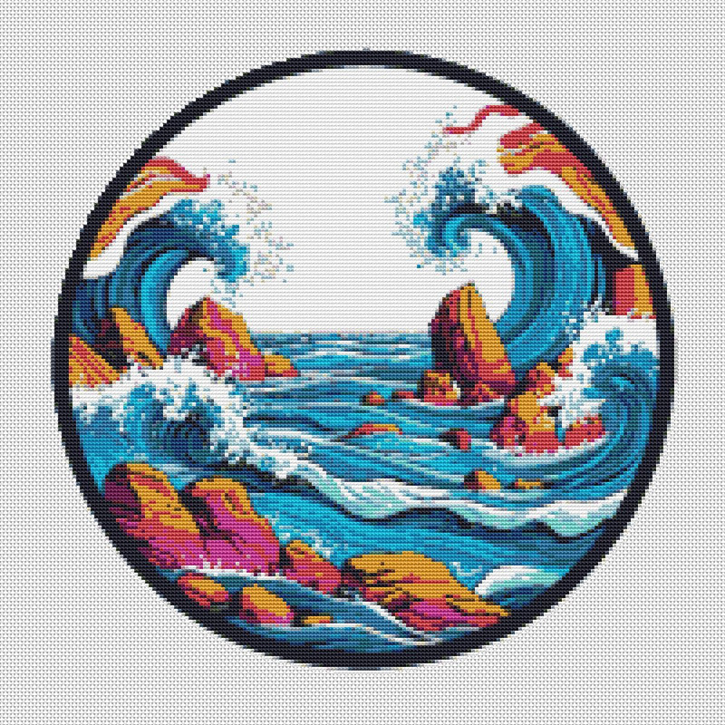 Blue Sea With Waves And Rocks  Cross Stitch Pattern PDF  Instant Download 0