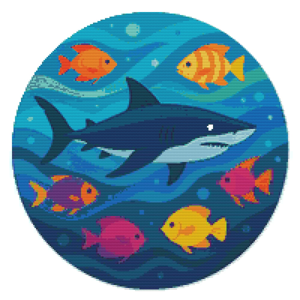 Blue Shark With Beautiful Fishes In The Sea Cross Stitch Pattern PDF Instant Download 0