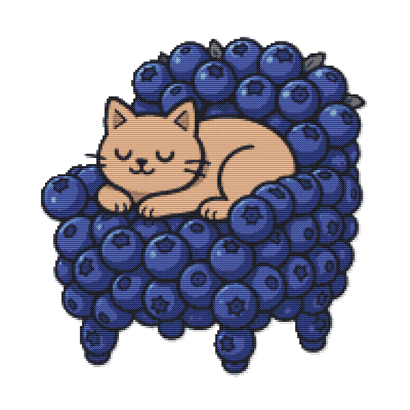 Blueberry Chair And Cat  Cross Stitch Pattern PDF  Instant Download 0