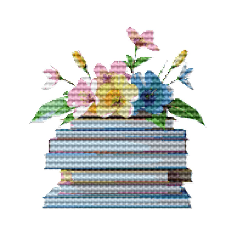 Books And Flowers Cross Stitch Pattern PDF Instant Download 0