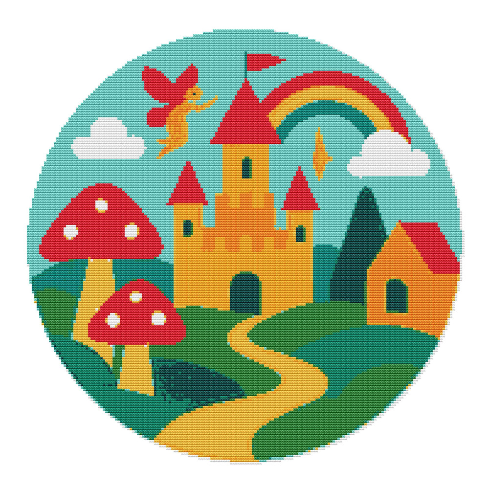 Castle With Red Mushrooms  Cross Stitch Pattern PDF  Instant Download 0