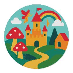 castle with red mushrooms - cross stitch pattern pdf - instant download