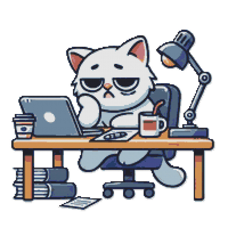 Cat At Work Cross Stitch Pattern PDF Instant Download 0