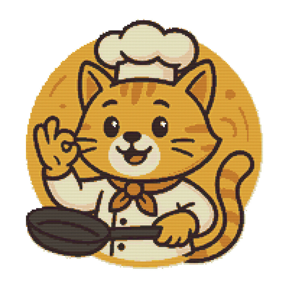Cat Chef With A Frying Pan Cross Stitch Pattern PDF Instant Download 0