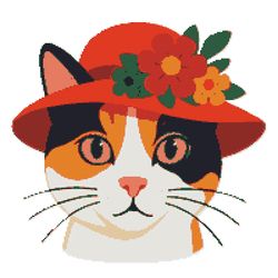 cat in a fashionable hat with flowers - cross stitch pattern pdf - instant download