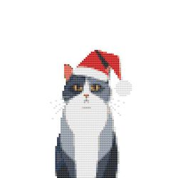 cat in a red hat - cross stitch pattern pdf - instant download