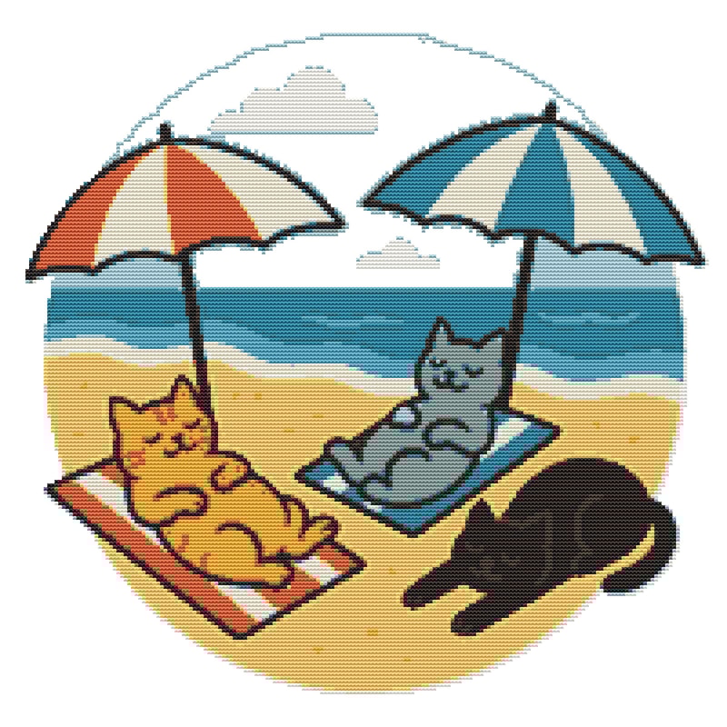 Cats Are Sleeping On The Beach Under An Umbrella Cross Stitch Pattern PDF Instant Download 0