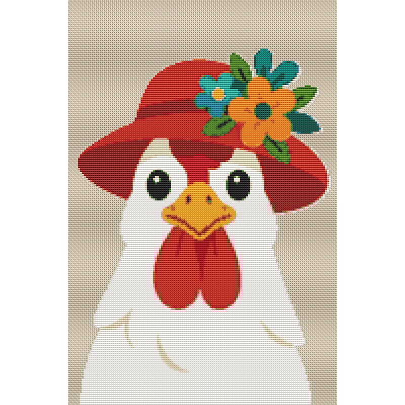 Chicken Face In A Fashionable Hat Cross Stitch Pattern PDF Instant Download 0