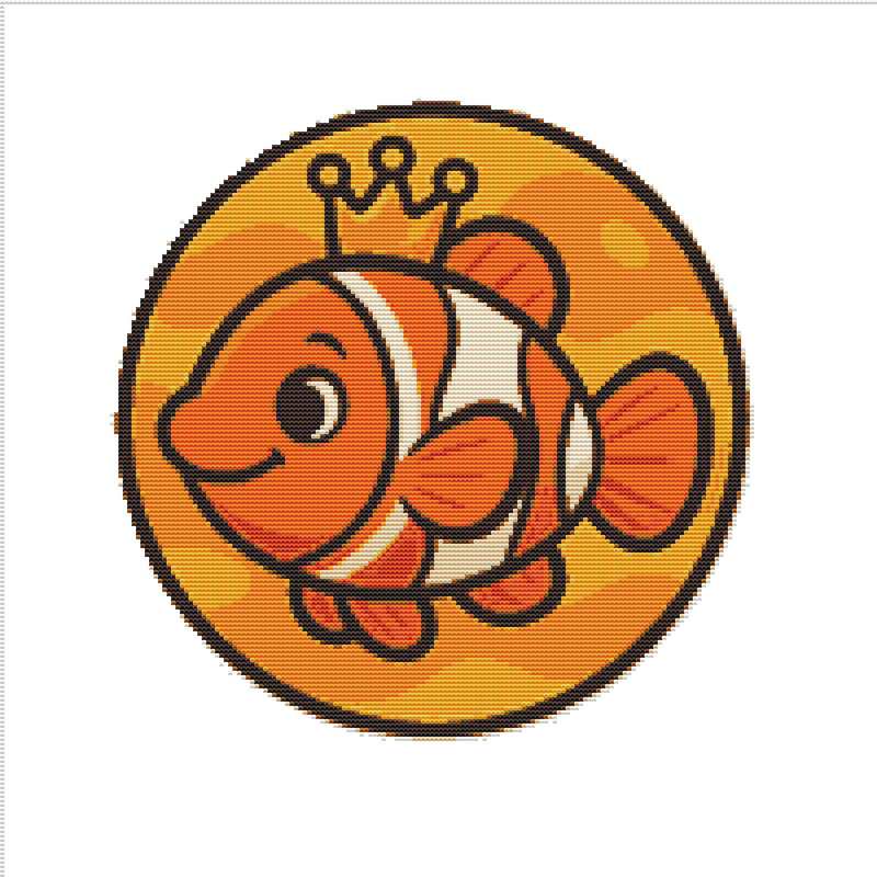 Clownfish With A Small Crown Cross Stitch Pattern PDF Instant Download 0