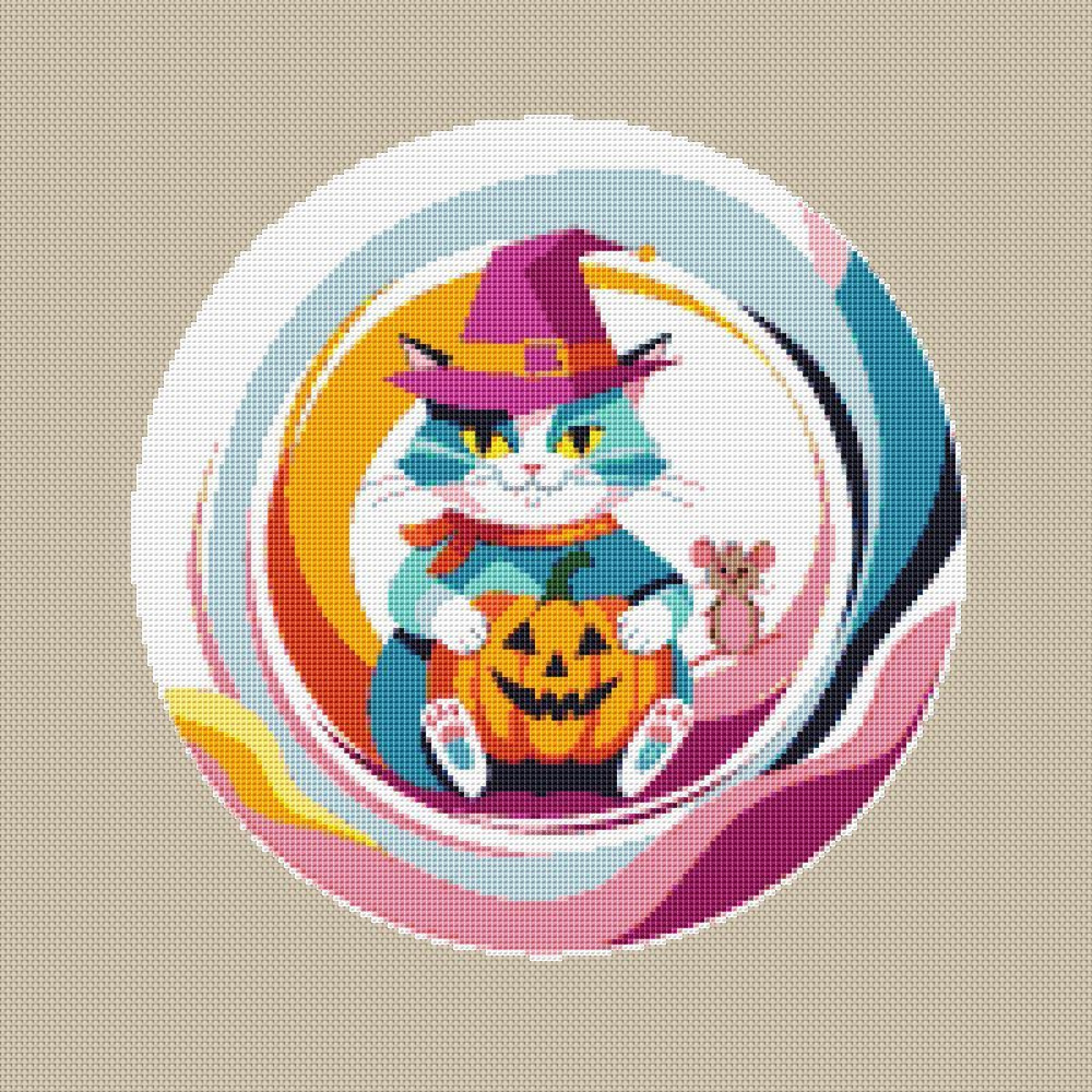 Colorful Cat For Halloween  Cross Stitch Pattern PDF  Instant Download 0
