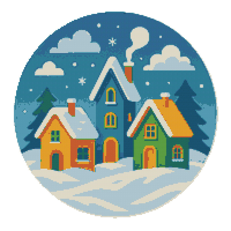 Colorful Houses In Winter  Cross Stitch Pattern PDF  Instant Download 0