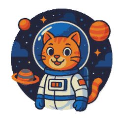 cosmonaut cat in a helmet against the background of planets - cross stitch pattern pdf - instant download