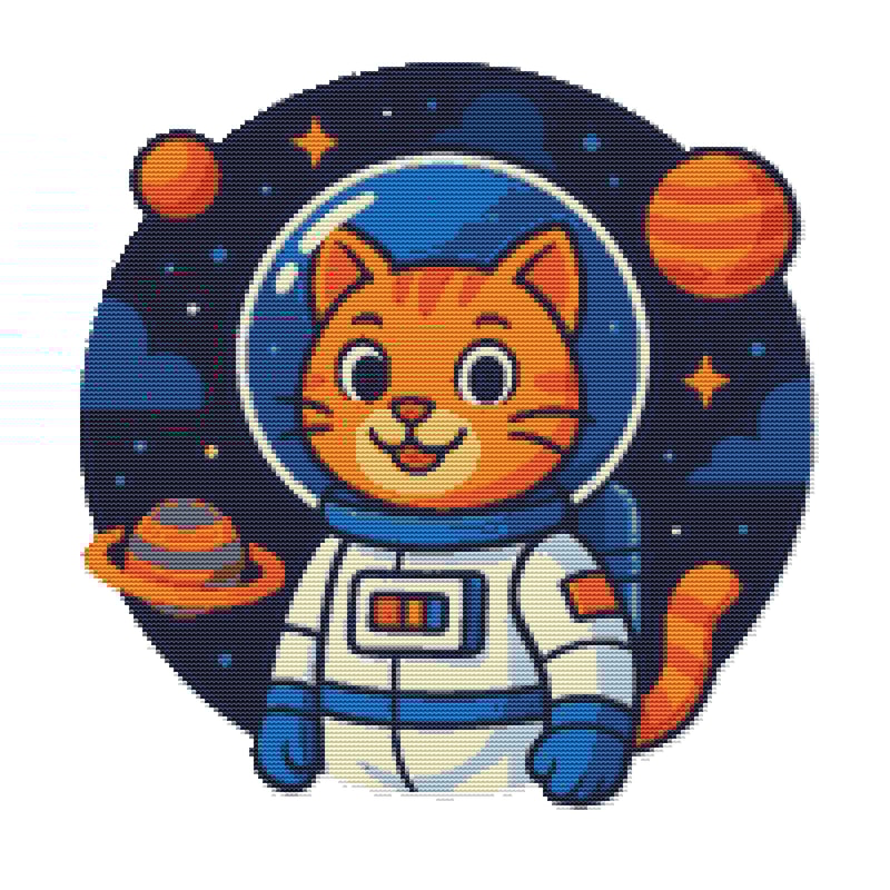 Cosmonaut Cat In A Helmet Against The Background Of Planets Cross Stitch Pattern PDF Instant Down 0