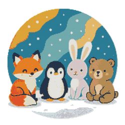 cute animals on a beautiful background - cross stitch pattern pdf - instant download