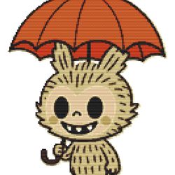 cute character standing under an umbrella - cross stitch pattern pdf - instant download
