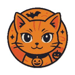 cute halloween cat face on orange background - cross stitch pattern pdf - instant download