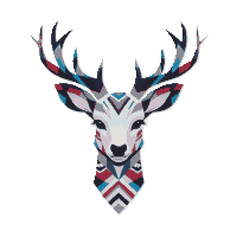 Deer Face And Antlers Cross Stitch Pattern PDF  Instant Download 0