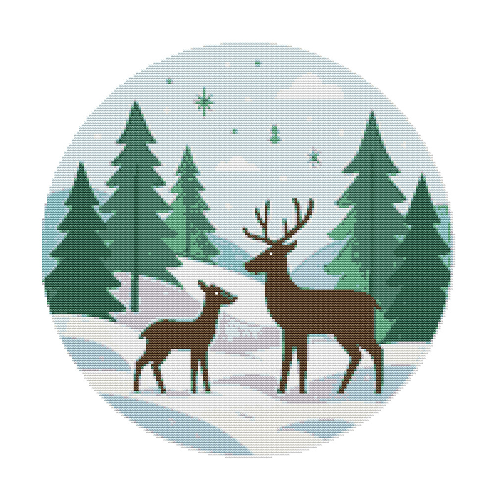 Deer In The Forest In Winter  Cross Stitch Pattern PDF  Instant Download 0