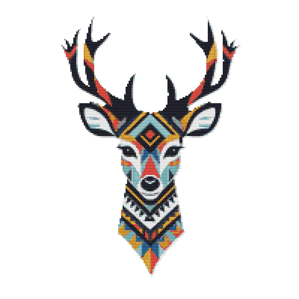 Deer With Geometric Pattern And Antlers  Cross Stitch Pattern PDF  Instant Download 0