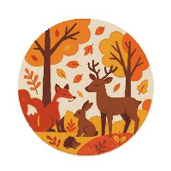 deer, fox and hare in the forest in autumn - cross stitch pattern pdf - instant download