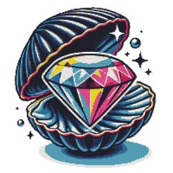 diamond in a shell - cross stitch pattern pdf - instant download