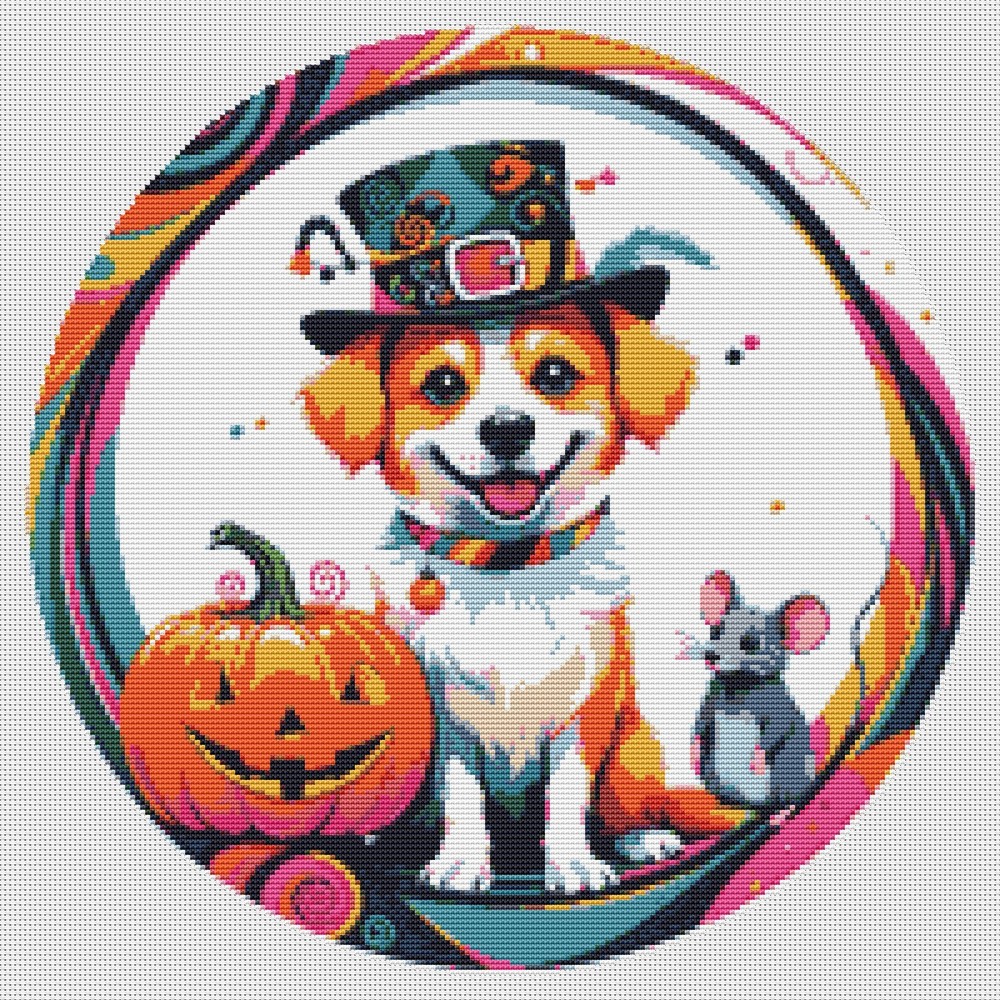 Dog With Pumpkin For Halloween  Cross Stitch Pattern PDF  Instant Download 0