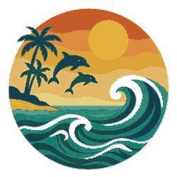 dolphins at sunset against the blue sea - cross stitch pattern pdf - instant download