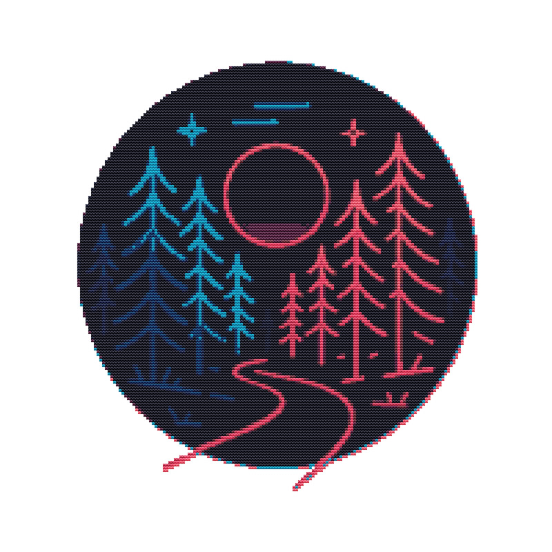 Easy Cross Stitch Pattern  Forest In Geometric Pattern  Cross Stitch Pattern PDF  Instant Download 0