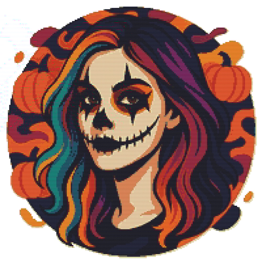 Face Of A Girl With Colorful Hair For Halloween Cross Stitch Pattern PDF Instant Download 0