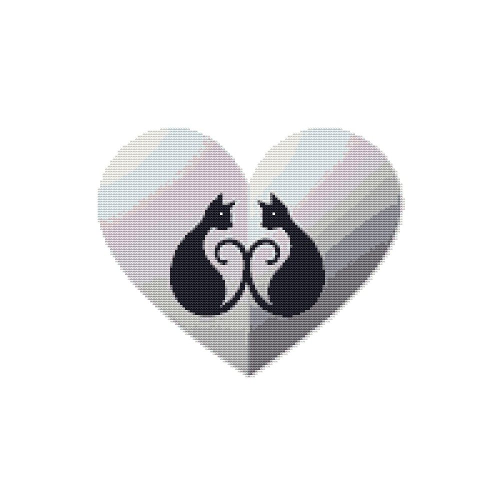 Family Of Black Cats In A Heart Cross Stitch Pattern PDF Instant Download 0