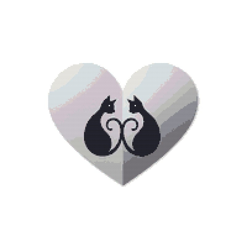 Family Of Black Cats In A Heart Cross Stitch Pattern PDF Instant Download 0