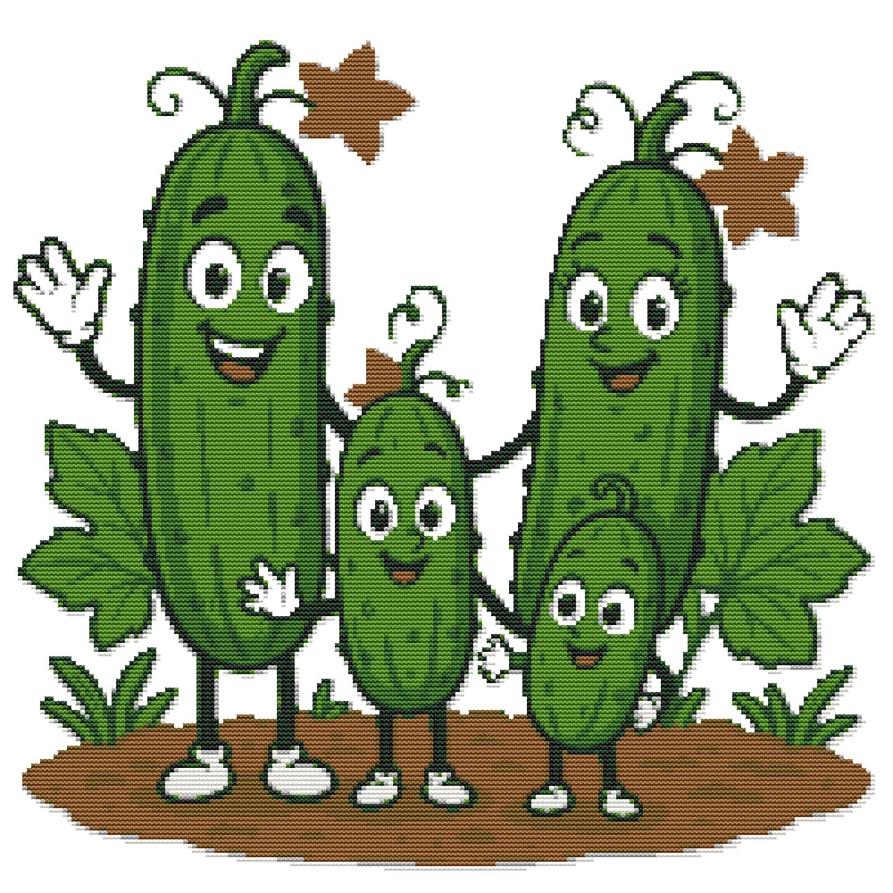 Family Of Cucumbers With Eyes Arms Legs In A Garden Bed Cross Stitch Pattern PDF Instant Download 0