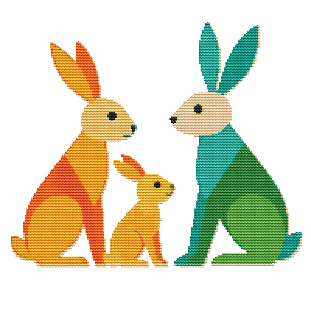 Family Of Hares In The Form Of Geometric Figures Cross Stitch Pattern PDF Instant Download 0