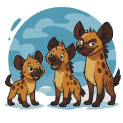 family of hyenas against a snowy background - cross stitch pattern pdf - instant download