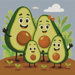 family of ripe avocados in nature - cross stitch pattern pdf - instant download