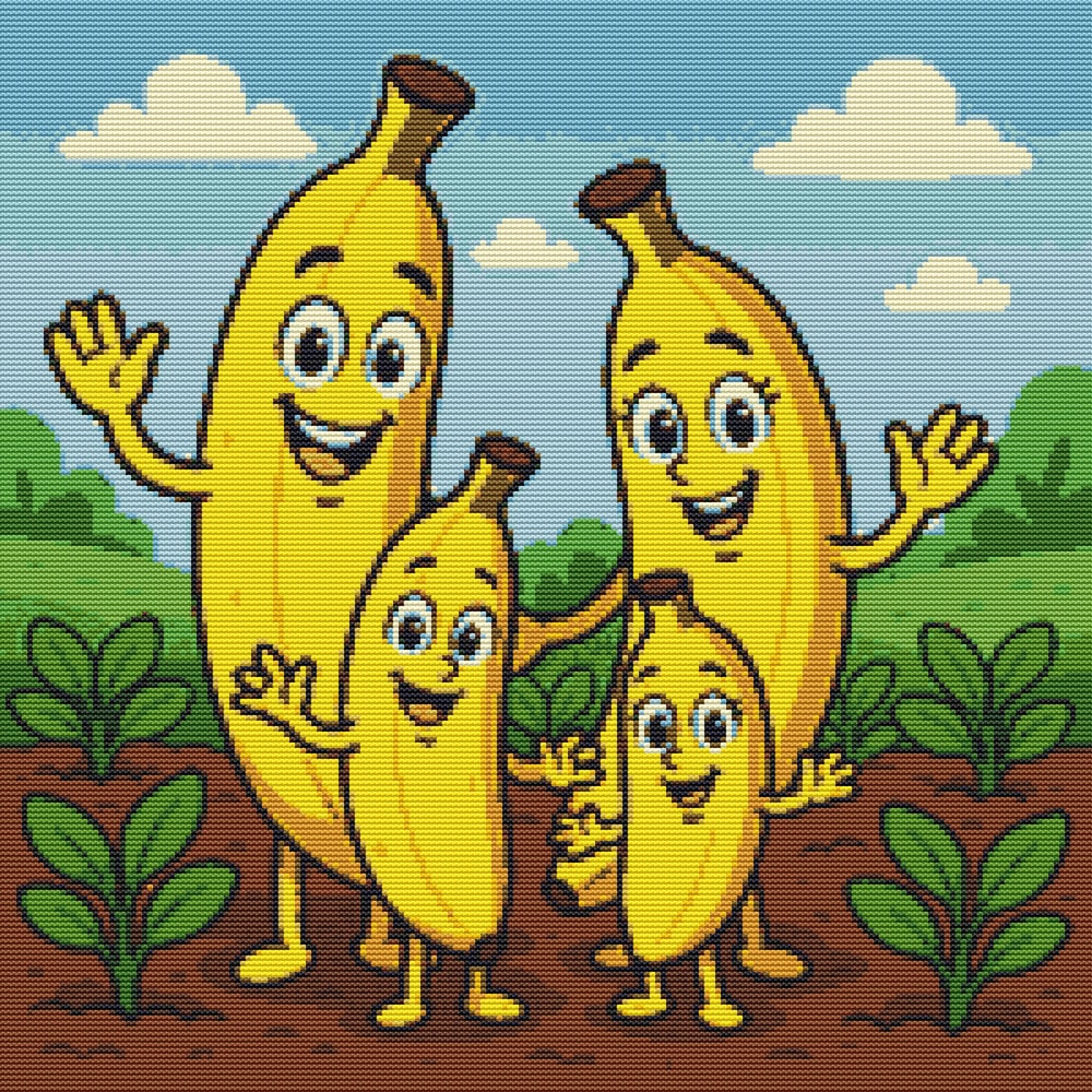 Family Of Ripe Bananas In Nature Cross Stitch Pattern PDF Instant Download 0